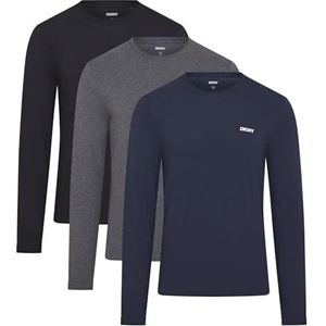 DKNY - Slim Fit - T-shirt - Marineblauw/Houtskool/Zwart - 100% Katoen, Lange Mouwen
