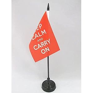 Houd je rustig en draag op rode tafelvlag 15x10 cm - Union Jack - United Kingdom Desk Vlag 15 x 10 cm - Zwarte plastic stok en voet - AZ FLAG