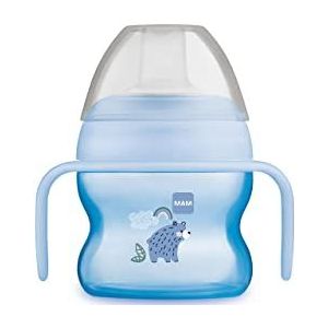 MAM Starter Cup Night Baby drinkbeker (150 ml), drinkfles voor eerste drinkpogingen, babybeker met lichtgevende en antislip handvatten, vanaf 4 maanden, beer