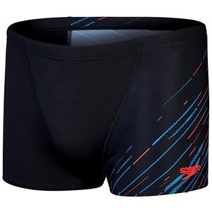 Speedo Hyperboom V-Cut Aquashort Heren | Sneldrogend | Training | Fitness | Chloorbestendig, Zwart/Picton Blauw/Sirenrood, 28