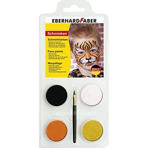 Eberhard Faber 579013 Tiger Make-upkleurenset met 4 kleuren, penseel en handleiding (mogelijk niet beschikbaar in het Nederlands), in water oplosbaar, sneldrogend, voor het beschilderen van gezichten
