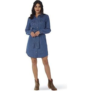 Wrangler Dames lange mouwen westerse denim overhemd jurk casual - blauw - XL