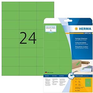 HERMA 4469 Gekleurde etiketten A4 afneembaar (70 x 37 mm, 20 velles, papier, mat) zelfklevend, bedrukbaar, verwijderbaar en opnieuw klevende kleurenlabels, 480 etiketten voor printer, grön