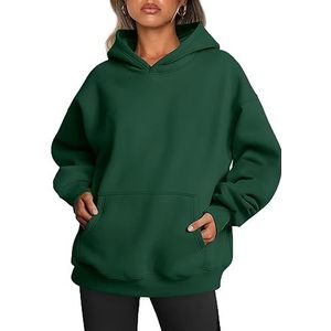 Trendy Queen Oversized hoodies voor dames fleecen sweatshirts met lange mouwen, truien, herfst- en winterkleding, Donker Groen, L