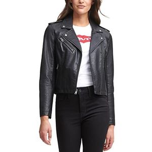 Levi's Dames faux leather asymmetrisch motorjack kunstleren jas, zwart, XS