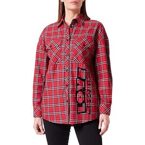 Love Moschino Dames relaxte fit lange mouwen met patch zakken aan de voorkant en maxi-merkprint shirt, rood/zwart/wit, 46