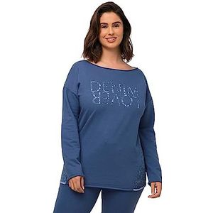 Ulla Popken Dames loungewear-sweater, extra zacht, ronde hals, lange mouwen sweatshirt, Helder zeilblauw, 46-48 grote maten