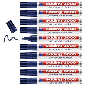 edding 3000 permanent marker - staal-blauw - 10 stiften - ronde punt 1,5-3 mm - sneldrogende permanent marker - water- en wrijfvast - voor karton, kunststof, hout, metaal - universele marker