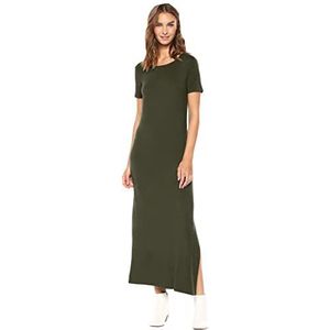 Daily Ritual Jersey Ronde hals Korte Mouw Maxi-jurk Met Zijsplitten Casual, Bos Groen, S