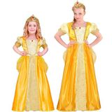 Widmann - Kinderkostuum prinses, goudgeel, jurk en tiara, koningin, sprookjes, carnavalskostuums
