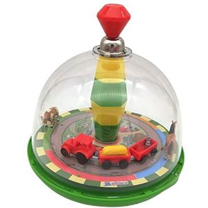 alldoro 68023 Boerderij-boerderij, panoramakcirkel, diameter 19 cm, pomptol met geluid, vliegtol met standaard, muziektol met tractor, klassiek speelgoedtol, tol voor kinderen vanaf 18 maanden