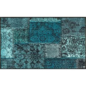 wash + dry Vintage patches turquoise deurmat, acryl, groen, 75 x 120 x 0,7 cm