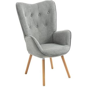 MEUBLE COSY Stoel relaxstoel leunstoelen gestoffeerde stoel eenpersoonsbank met houten been oorstoel voor woonkamer slaapkamer kantoor Vanity, stof, grijs, hout, 66x71x109 cm
