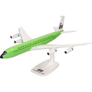 herpa 614009 Snap-Fit modelvliegtuig Braniff International Boeing 707-320, miniatuur op schaal 1:144, verzamelstuk, model met standaard, kunststof miniatuurmodel, lindegroen