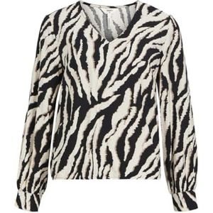OBJECT Dames Objjacira L/S V-hals Top Noos blouse met lange mouwen, Sandshell/Aop: zwart/Fossil Zebra Aop, 34