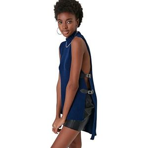 Trendyol Dames Slim Basic Standing Collar Knitwear Trui, Donkerblauw, S