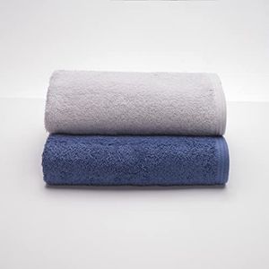 Sancarlos - Set van 2 Ocean Duo handdoeken, grijs en donkerblauw, 100% katoen, 550 g/m2
