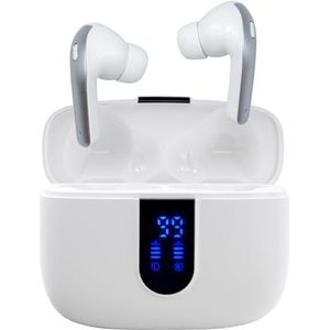 iggual Draadloze hoofdtelefoon met microfoon, Bluetooth 5.3, hoofdtelefoon met ruisonderdrukking, hoofdtelefoon met touch-bediening, inclusief oplaadhoes type C met display (wit)