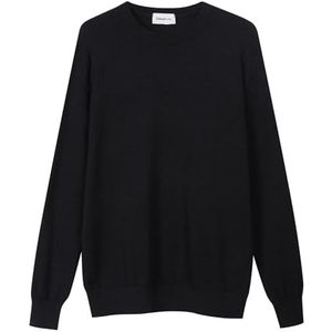 Diana Studio Zwarte basic trui met ronde hals, heren, 100% merinowol, effen, lange mouwen, maat XXL, regular fit, Zwart, XXL/3XL