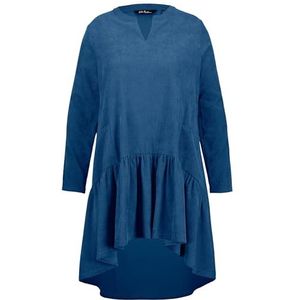 Ulla Popken Dames corduroy jurk met volant jurk, Blue Denim, 54/56, Blue Denim, 54/56 Grote maten