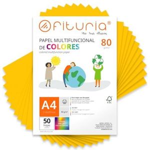 Kleurpapier, verpakking met 50 vellen A4, 80 g, kleurrijk papier voor knutselwerk, printer, scrapbooking, ideaal voor Origami, Papyroflexia, kantoor en school (goud, 50 uur)