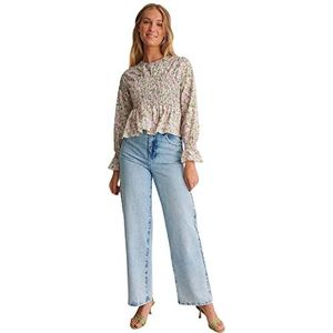 NA-KD Gesmokte Peplum-blouse voor dames, Roze Bloem, 60