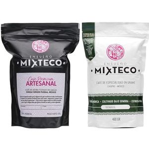 Ensueño Mixteco - Pak 2 Zakken Koffiebonen - Speciale Koffie 460 g + Natuurlijk gebrande koffie 500 g - 100% Arabica Koffie - Ambachtelijke productie - Herkomst Mexico