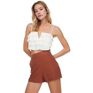 Trendyol Casual damesshort met linnenstructuur, kleur Cinnamon, maat 42