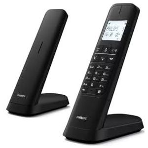 Philips M4702B/12-2 DECT draadloze telefoon, 4,6 cm (11,6 inch), LCD-display, achtergrondverlichting, Agenda 50 cijfers, handsfree, programmeerbare toetsen, HQ-geluid - zwart (compatibel: ES, door)