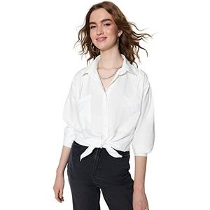 Trendyol Regular Fit Basic kraag geweven overhemd voor dames, Ecru, 34