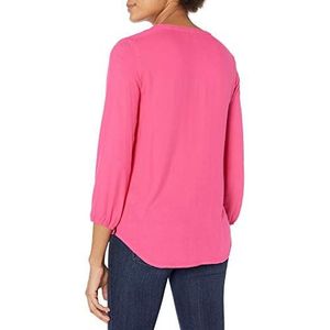 Amazon Essentials Women's Popover shirt met driekwartmouwen en knoopsluiting, Helderroze, M