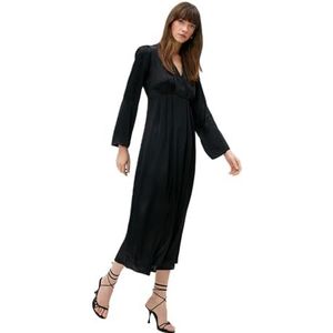 Koton Maxi-satijnen jurk met V-hals en lange mouwen, zwart (999), 38