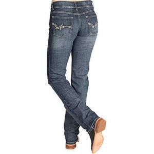 Wrangler Women's Premium Patch Mae Straight Leg Jean-Sits above Hip, Dark Indigo, 15x36
