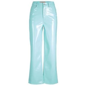 JACK & JONES Jjxx Jxkenya Hw Straight Faux Leat Pants Noos broek voor dames, Aruba Blue/Detail: glanzend - lang, XS