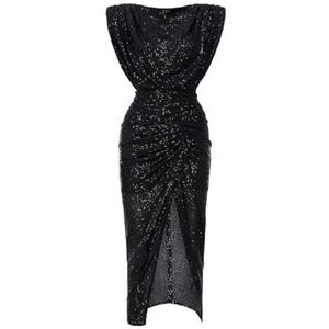 Swing Fashion Fenomenale zwarte mouwloze midi-jurk Nicol Summer met paillettenbekleding | maat 42, zwart, 42