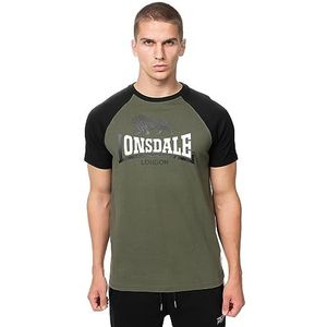 Lonsdale Magilligan T-shirt voor heren, olijf/zwart/wit, XL, 117454