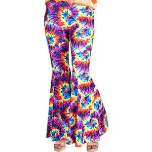 Volwassenen Regenboog Tie Dye Flares Fancy Dress Kostuum Broek 60s 70s (UK Jurk Maat 12-14)