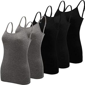 BQTQ 5 stuks basic hemdje verstelbare riem vest top voor vrouwen en meisjes, Zwart, Donkergrijs, L