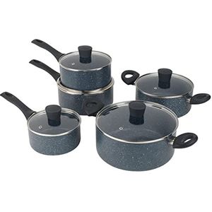 Russell Hobbs RH02818EU7 Pan Set - 5 Piece Non-Stick Kitchen Cookware, 16/18/20cm Saucepans, 20/24cm Stockpots, Tempered Glass Lids, Soft-Touch Handles, Easy Clean, Blue Marble, Nightfall Stone