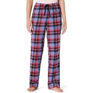 Amazon Essentials Flanellen slaapbroek voor dames (verkrijgbaar in grote maten), blauw gemengd tartan, Large
