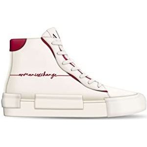 Armani Exchange Contrast Logo Line, High Top Sneakers voor dames, White Red, 35 EU