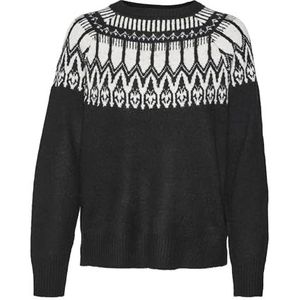 VERO MODA Vmsimone Ls Nordic Pullover Ga Rep Boo Gebreide trui voor dames, Zwart/Detail:w. Birch, S