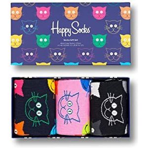 Happy Socks 3-Pack Mixed Cat Socks Gift Set, kleurrijke en leuke, Sokken voor Dames en Heren, Veelkleurig 3 paar (41-46)