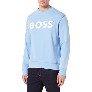 BOSS WeBasicCrew Relaxed-Fit sweatshirt van katoen-terry met rubberen logo-print, Open Blue460, L