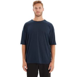 Trendyol Heren Outdoor Blue Basic Bicycle Collar Oversize T-shirt met korte mouwen, Light Navy, S