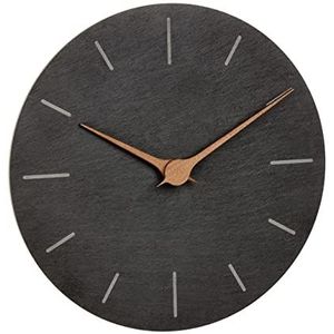 TFA Dostmann Moderne wandklok leisteen, 60.3068.10, zonder tikkende geluiden, met walnoothouten wijzers, kwartsklok, 25 cm, om op te hangen, zwart