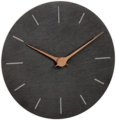 TFA - 60.3068.10 - Wandklok - Zwart - Kwartsklok met Leisteen Wijzerplaat en Walnoothouten Wijzers