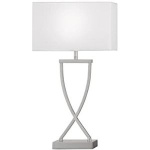 Fischer & Honsel Tafellamp Anni, tafellamp met stoffen lampenkap en uitvoerig frame, bureaulamp van metaal in mat en wit, E27-fitting, 27 x 12 x 51 cm