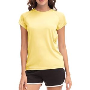 MEETWEE Surf shirt voor dames, Rash Guard UV-shirts, zwemmen, tankini, UPF 50+, korte mouwen, badshirt, badmode shirt, citroensuiker geel, XL