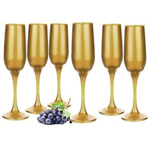 Glasmark Krosno Glazen Set 0,2 liter Champagne Glas Kelk Sektglazen Mousserende Wijnglazen Goud 6 X 200 Ml